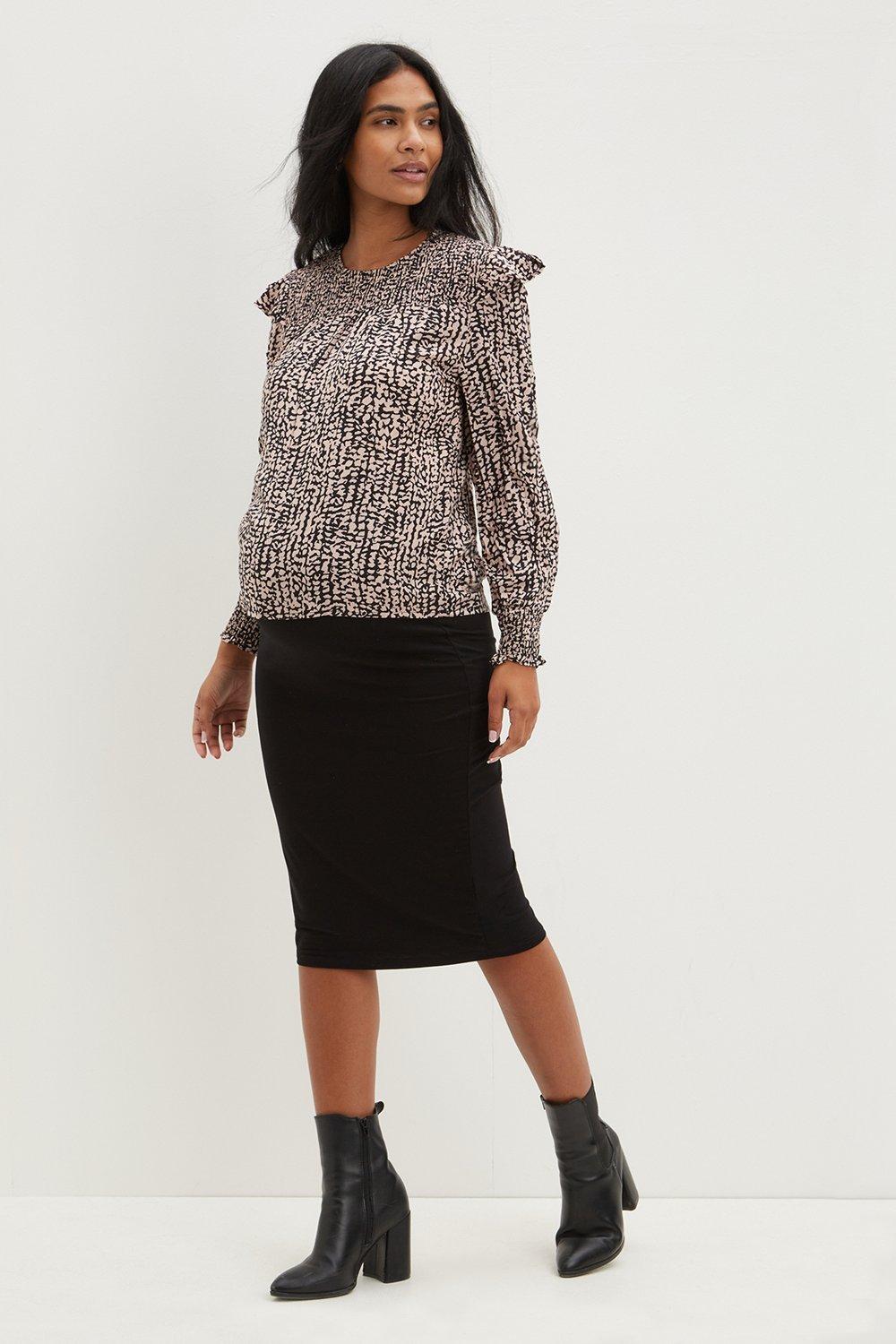 Maternity Black Midi Skirt. Wearing Length Approximately 77Cm. 93% Viscose, 7% Elastane. Machine Washable.