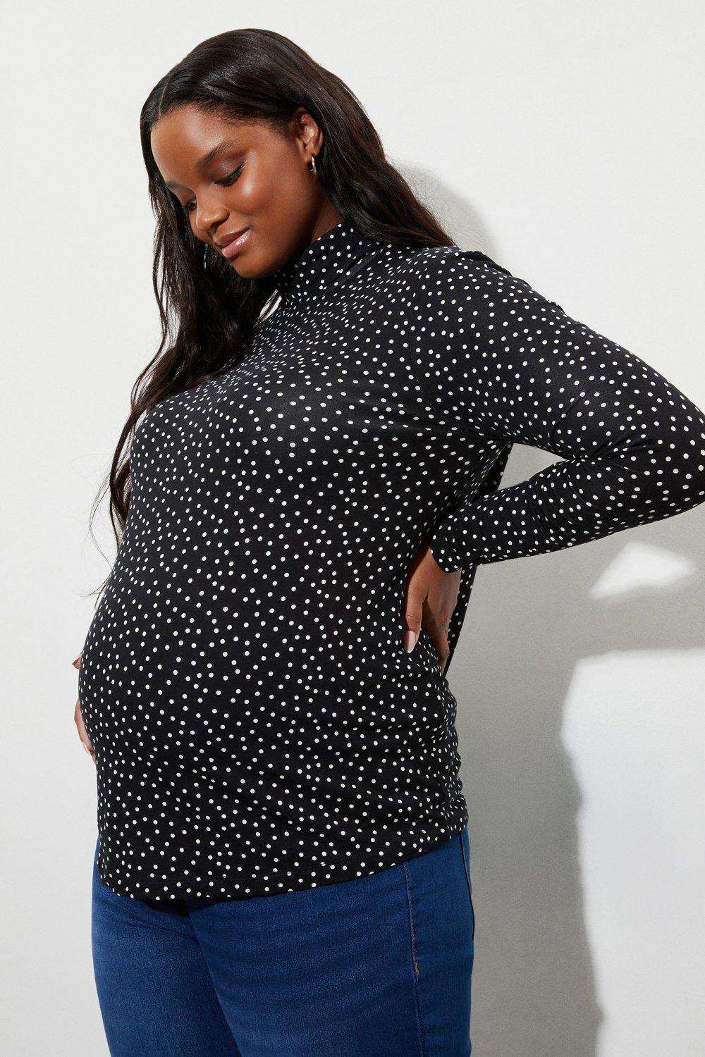 Womens Maternity Mono Spot Roll Neck Top
