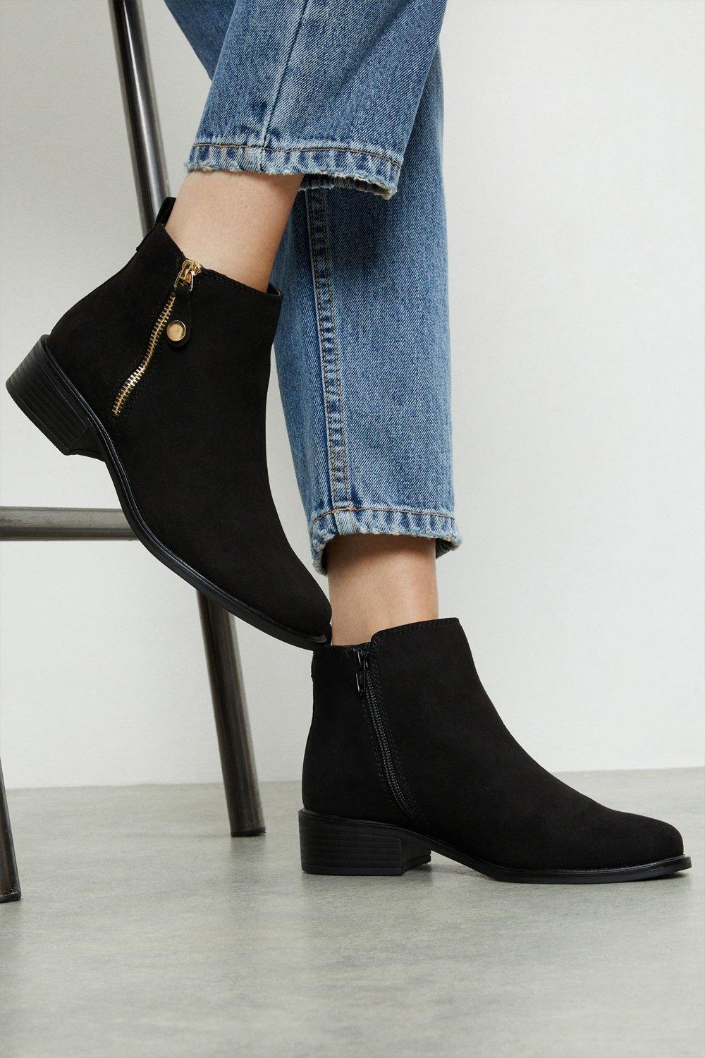 Womens Wide Fit Mable Side Zip Ankle Boots