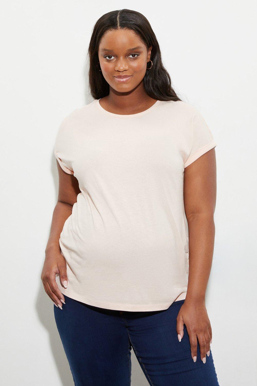 Womens Maternity Roll Sleeve Cotton Jersey T-shirt