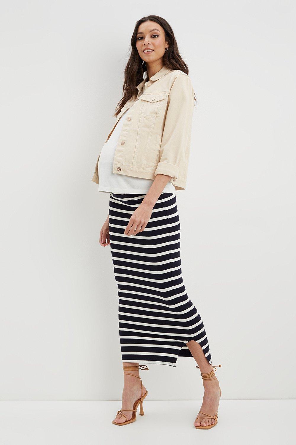 Womens Maternity Black Stripe Maxi Skirt