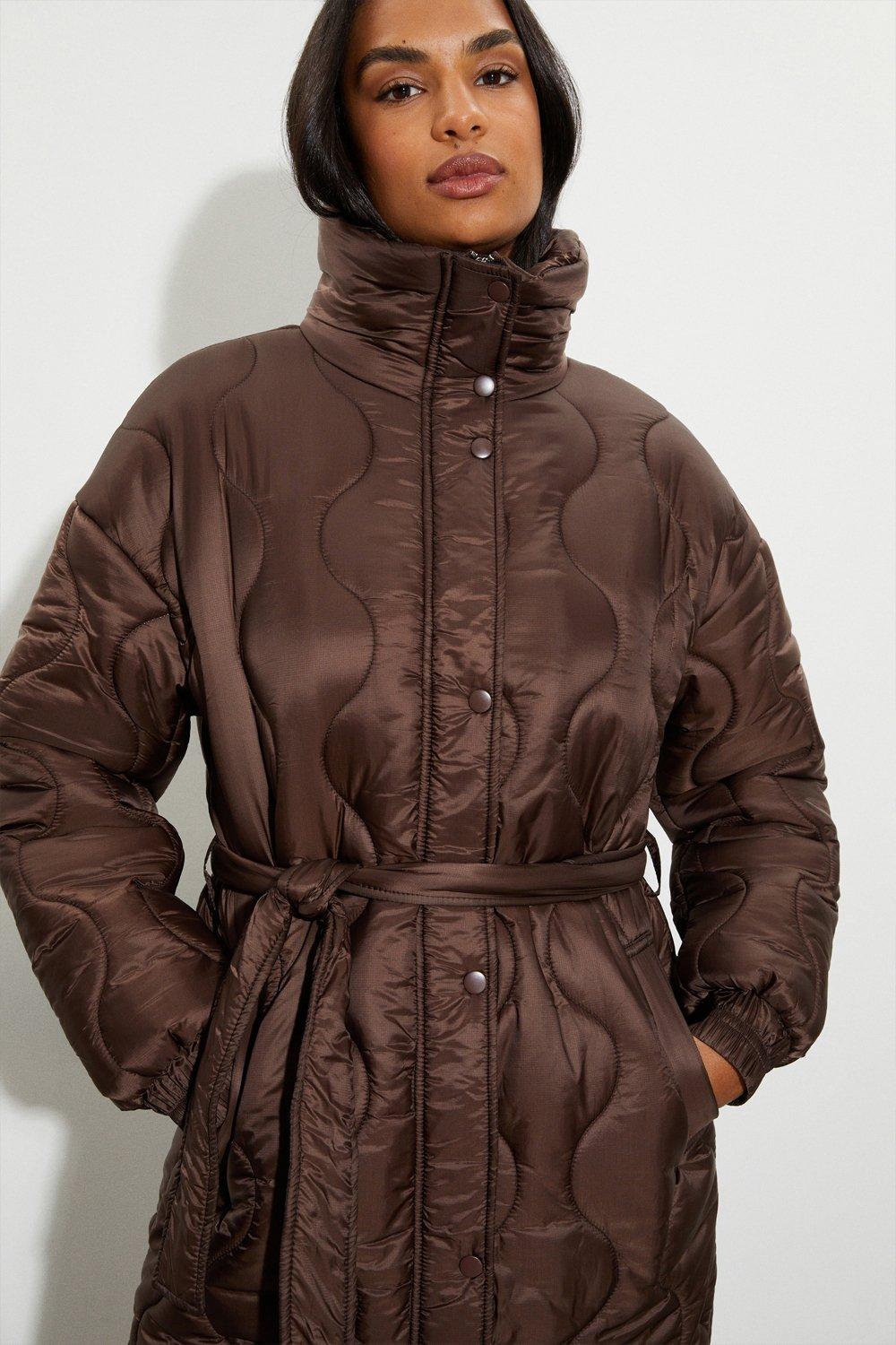 Womens Longline Glossy Quilted Padded Coat