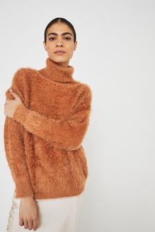 Fluffy Slouchy Roll Neck Knit Jumper