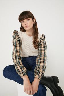Woven Sleeve Cable Knit Jumper