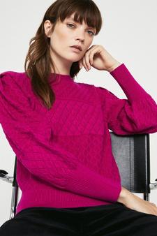 Soft Mixed Stitch Balloon Sleeve Knit Jumper