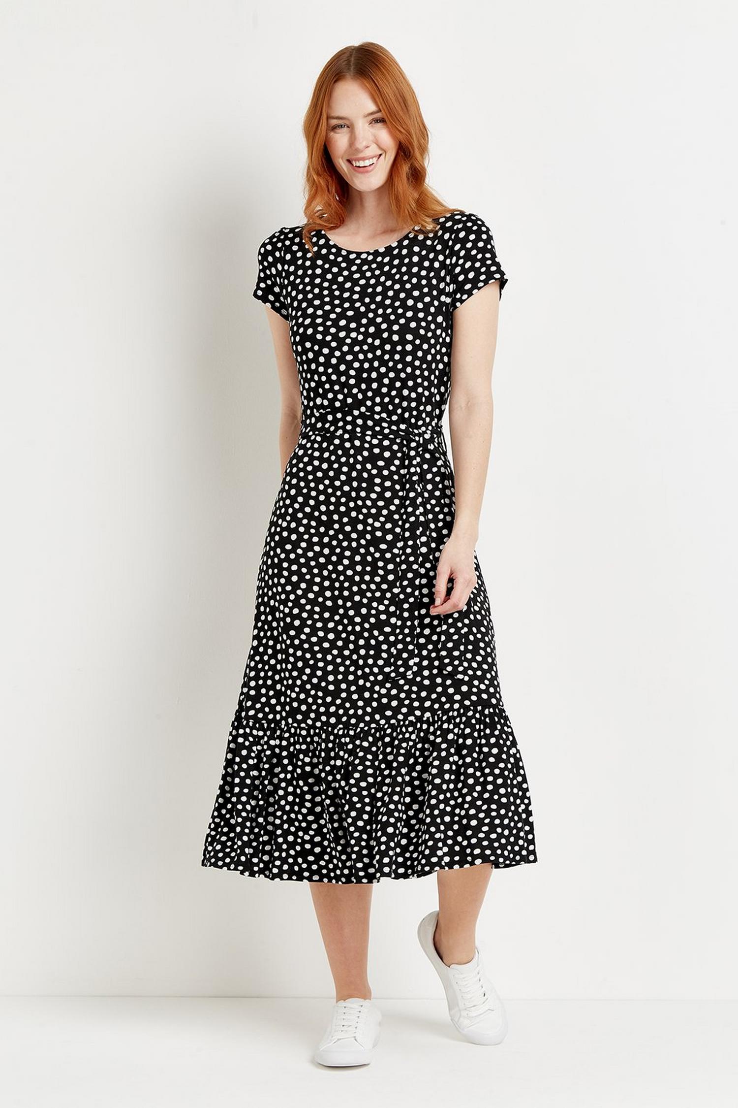 Black Spot Tiered Jersey Midi Dress | Wallis UK