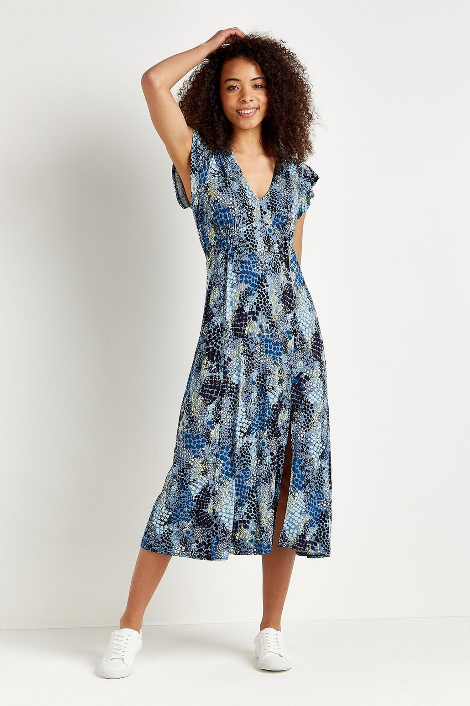 Blue Snake Print Jersey Midi Dress | Wallis UK
