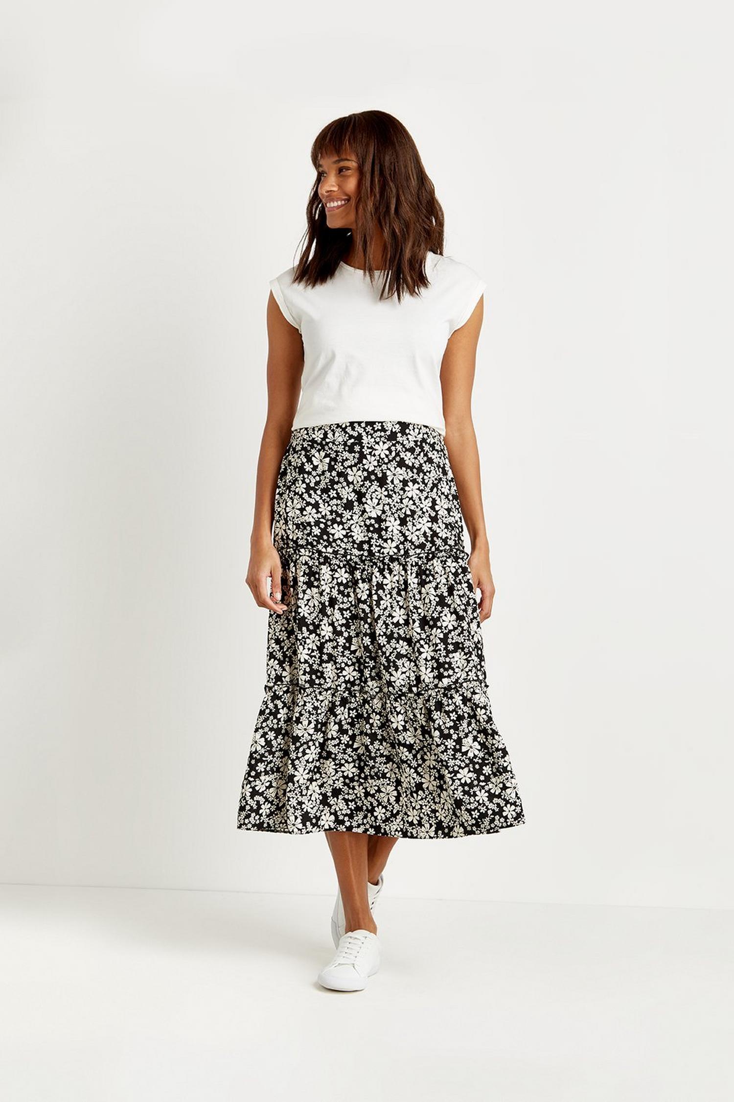 Petite Mono Daisy Tiered Midi Skirt | Wallis UK