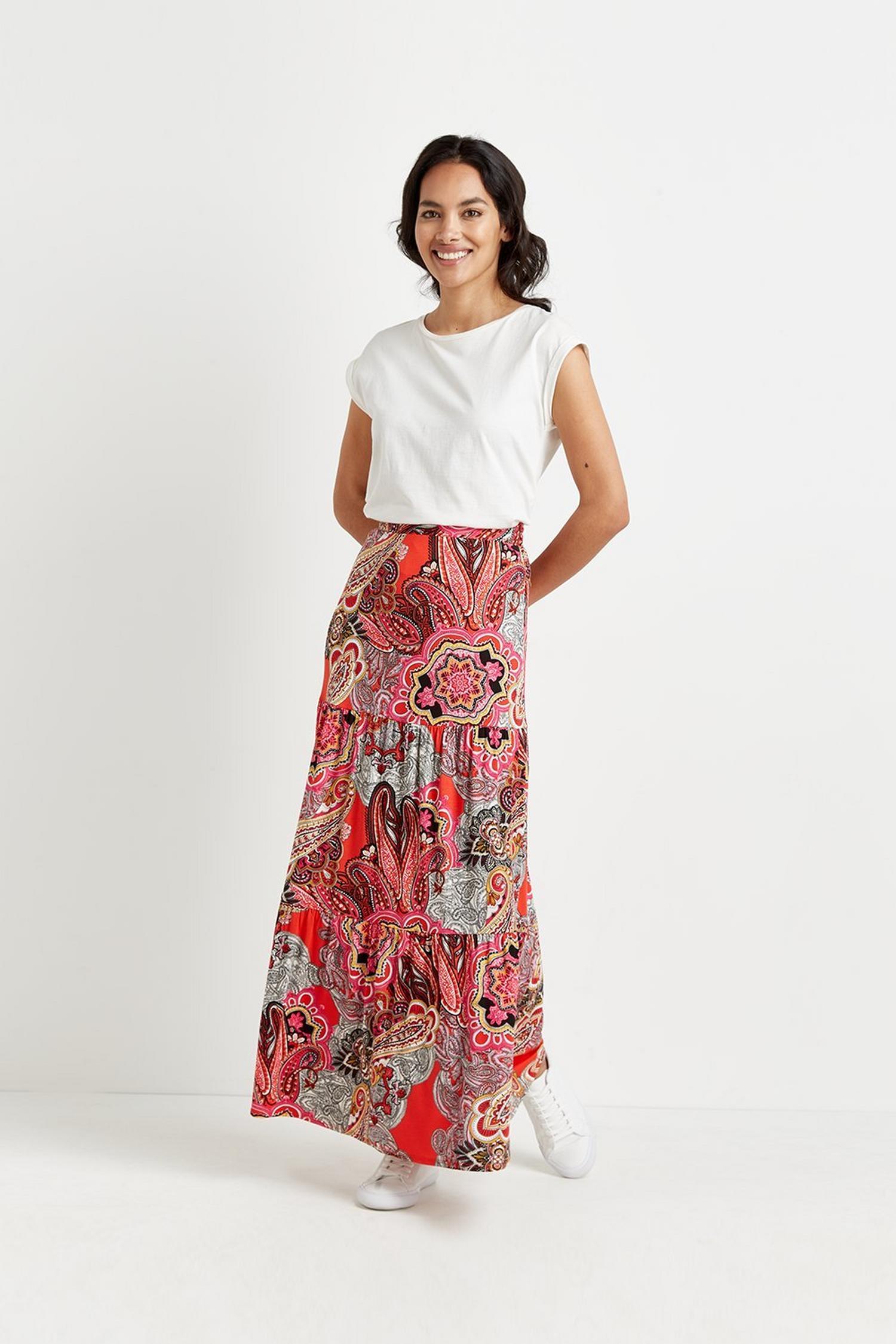 Red Paisley Jersey Maxi Skirt | Wallis EU