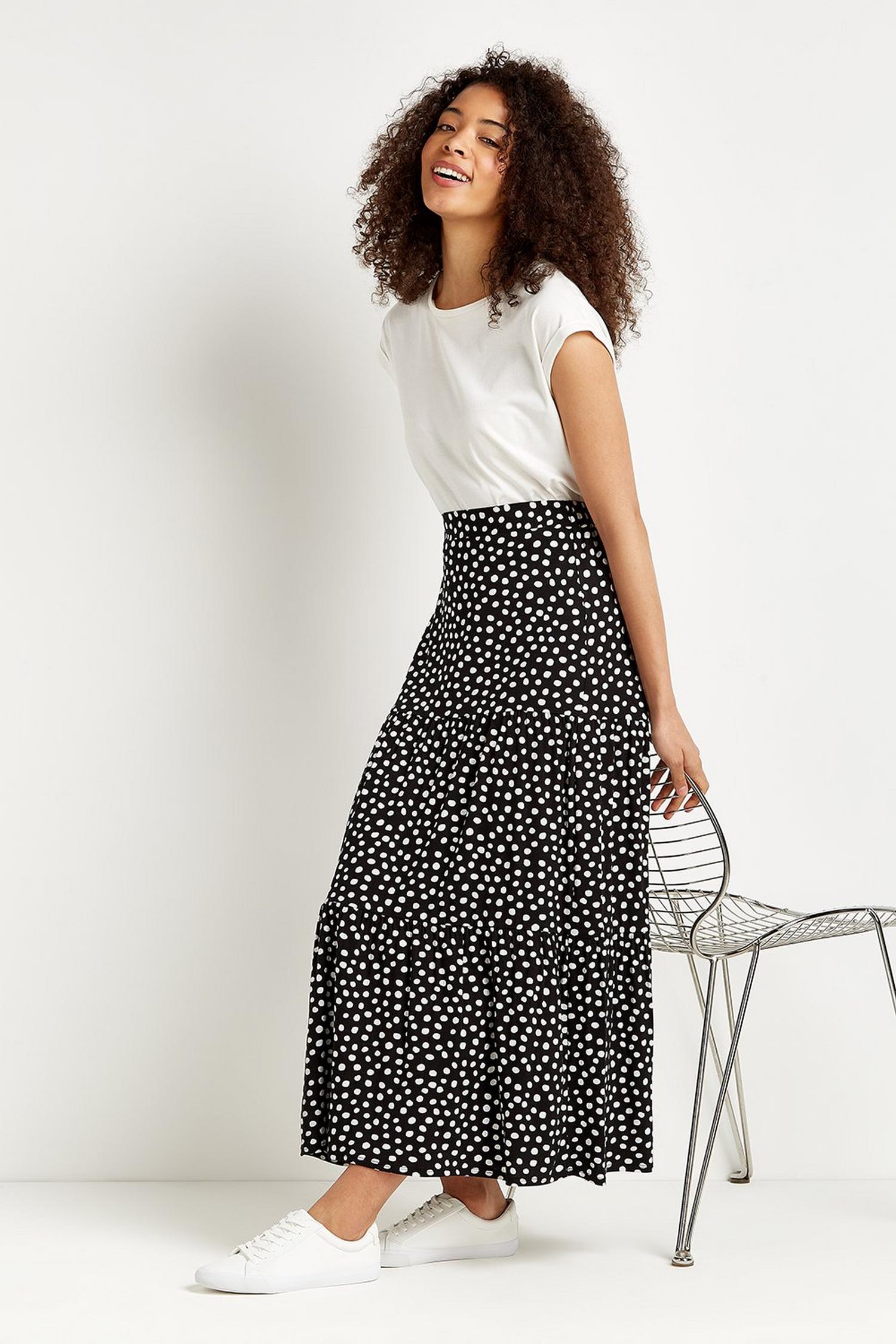 Black Spot Jersey Maxi Skirt | Wallis UK