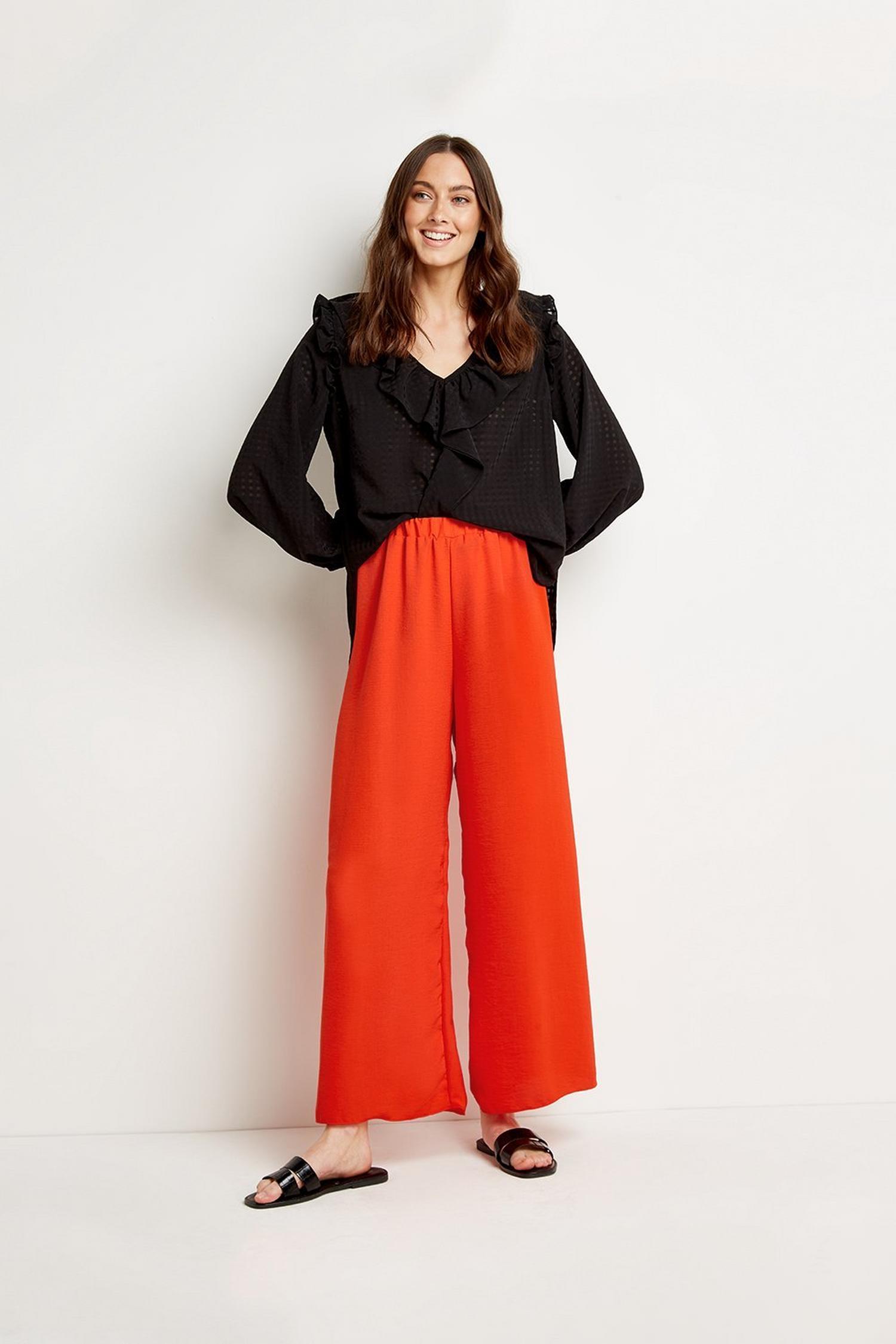 red wide leg trouser suit