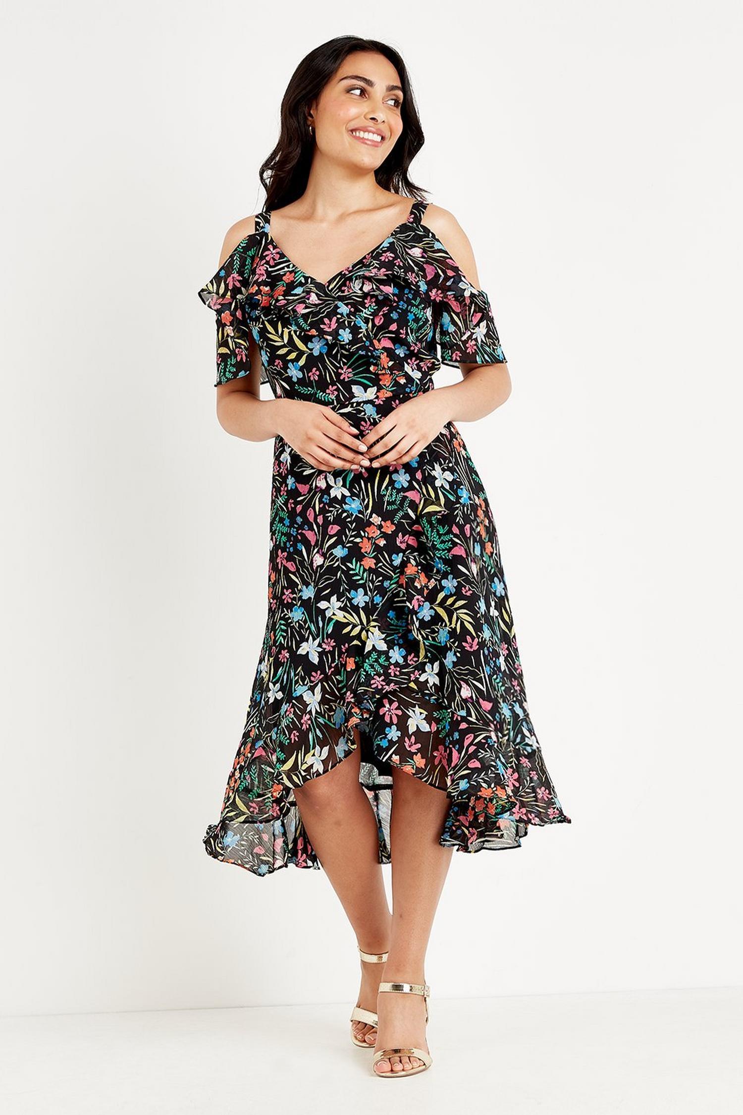 Petite Tropical Floral Cold Shoulder Dress | Wallis UK