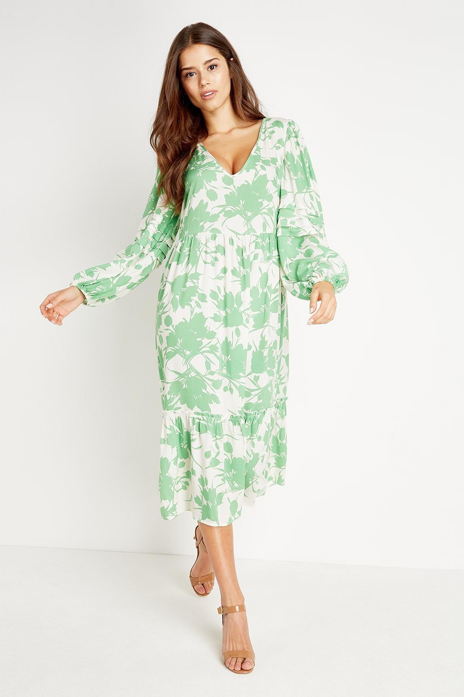 Green Floral Tiered Smock Dress | Wallis UK