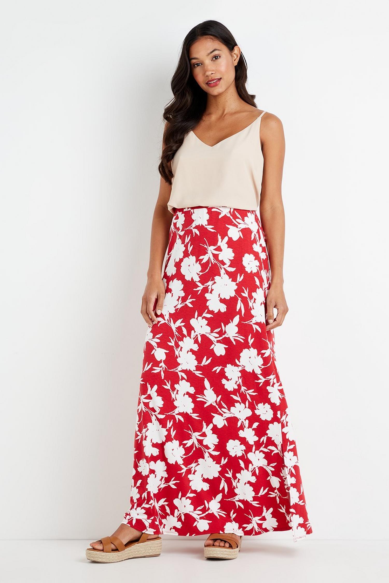 Red Floral Jersey Maxi Skirt | Wallis UK