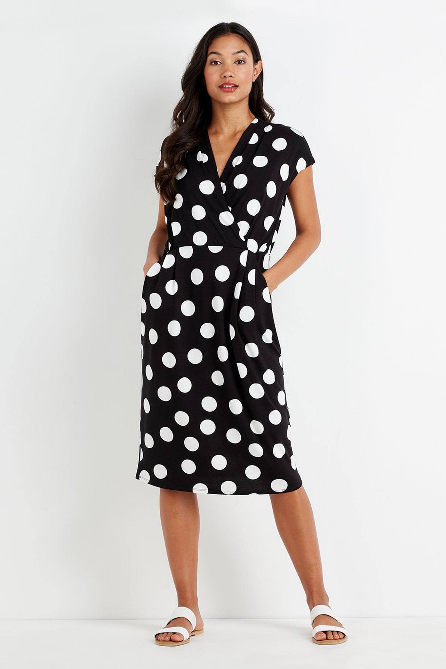 Black Spot Jersey Wrap Dress | Wallis UK