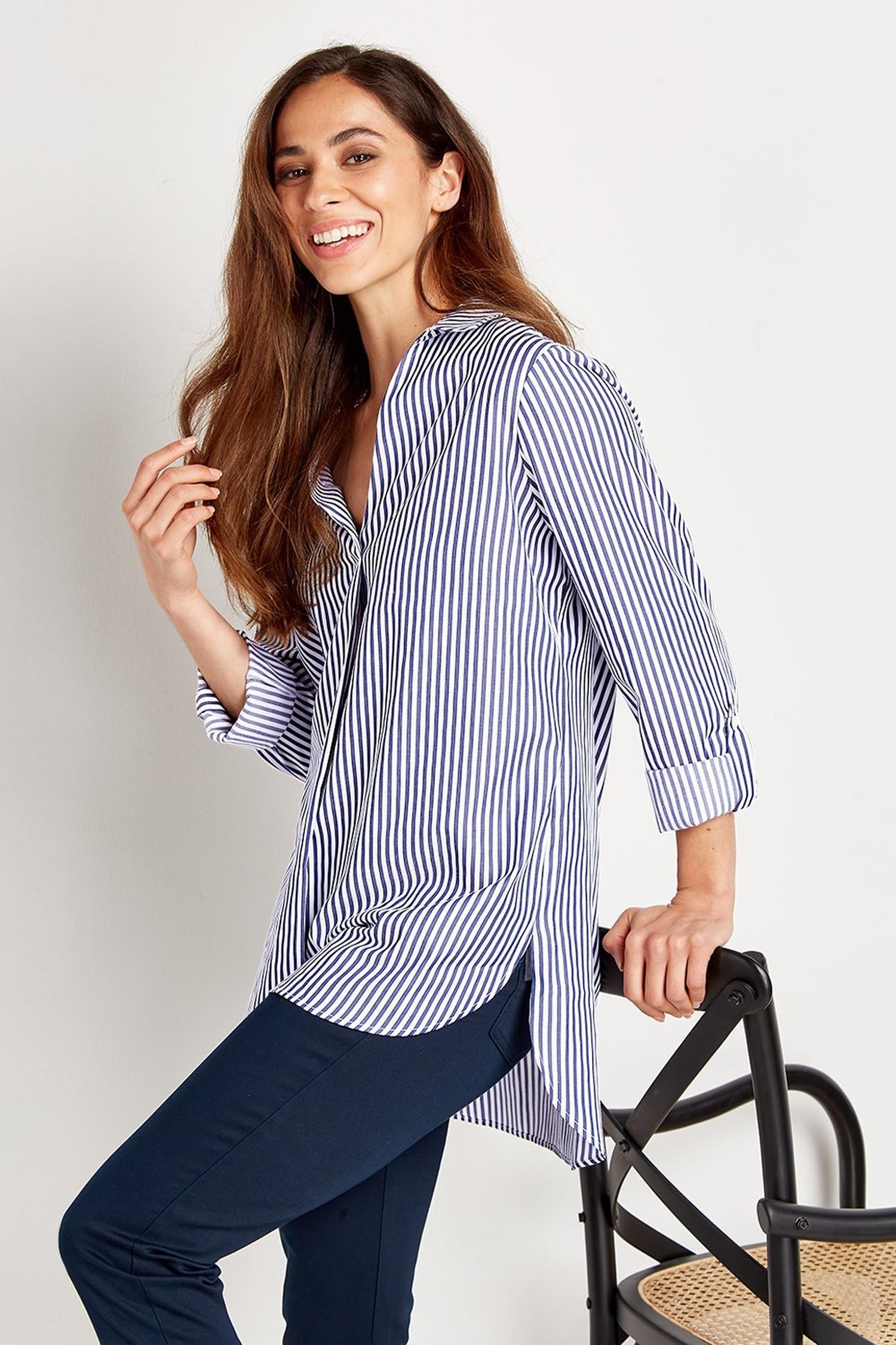 Navy Poplin Stripe Relaxed Shirt | Wallis UK