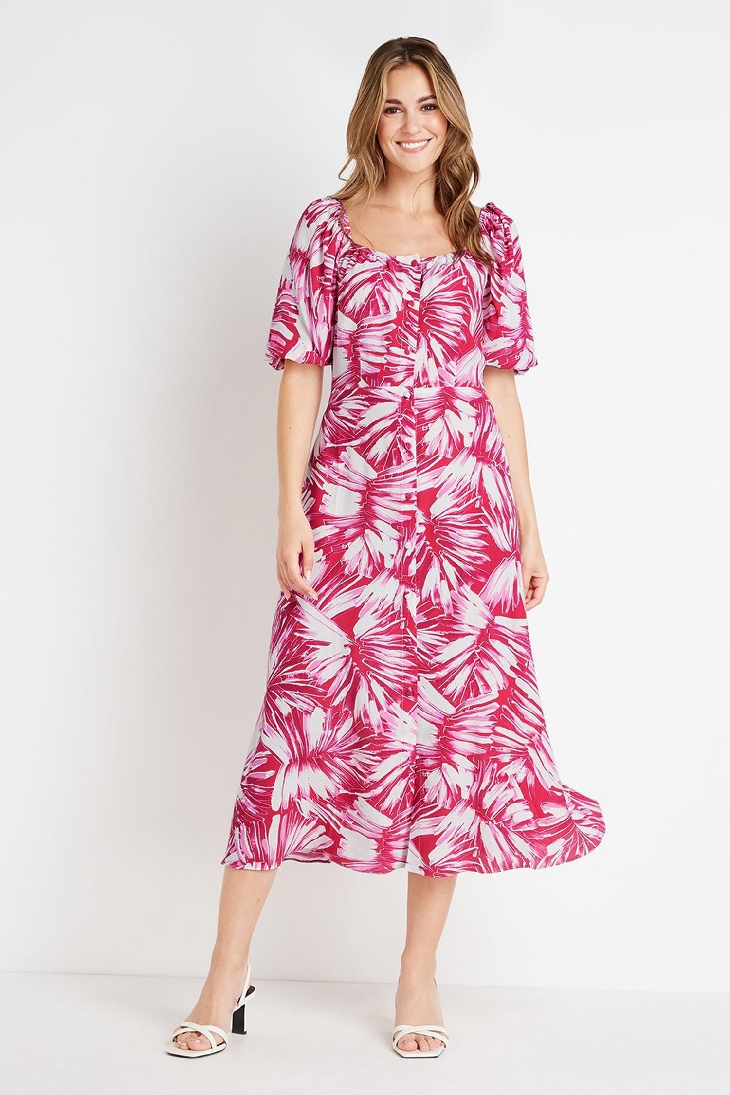 Pink Palm Square Neck Dress | Wallis UK