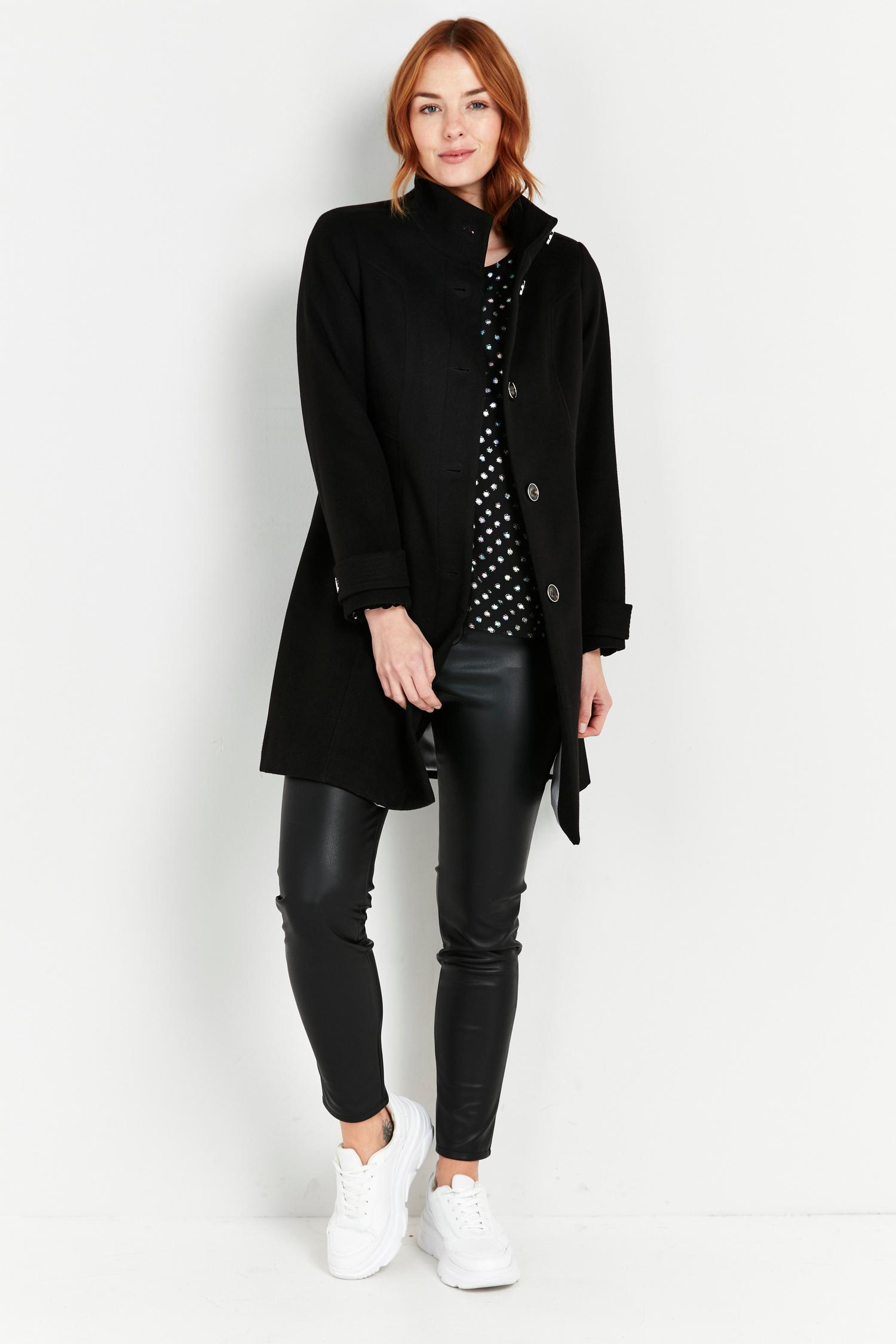 PETITE Black Faux Wool Funnel Neck Coat | Wallis UK