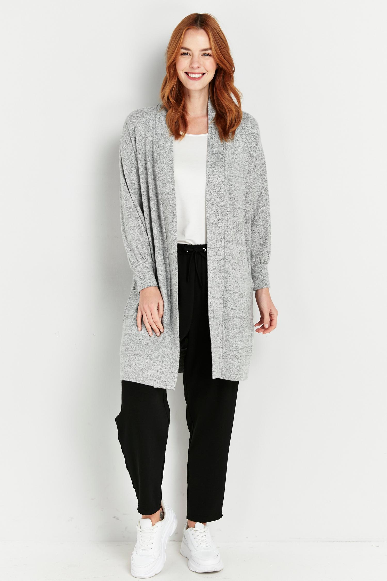 PETITE Grey Soft Relaxed Longline Cardigan | Wallis UK