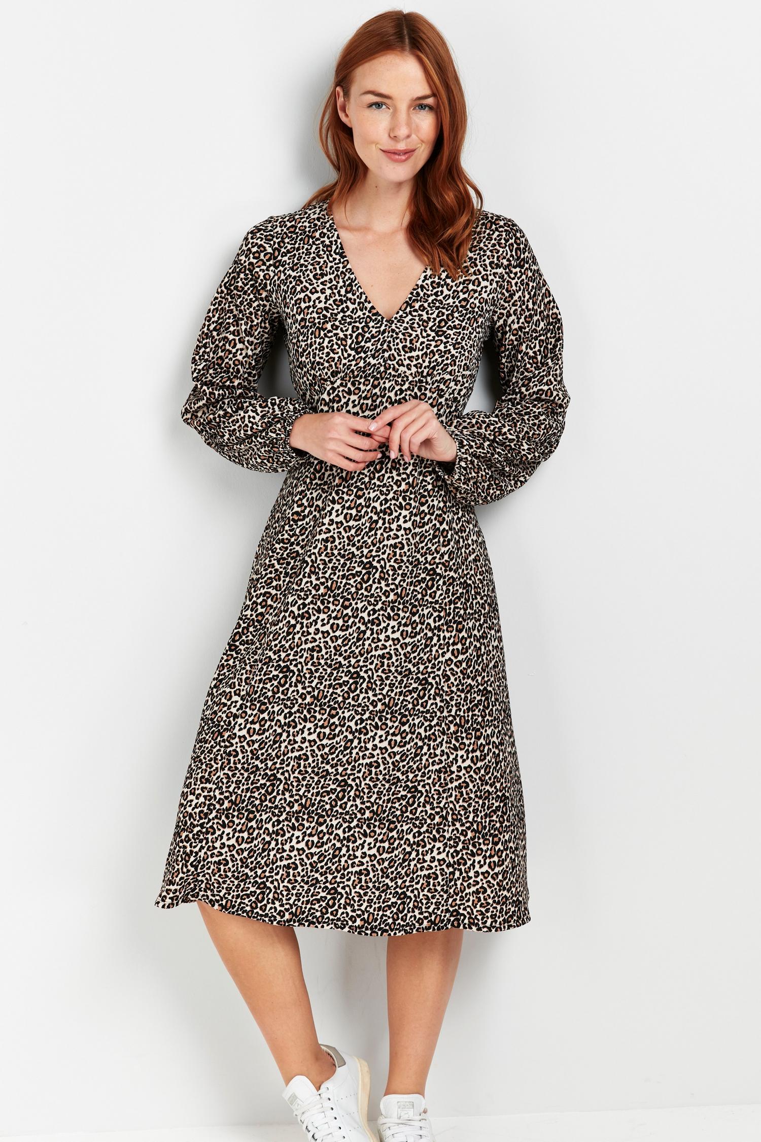 Brown Animal Print Puff Sleeve Midi Dress | Wallis UK
