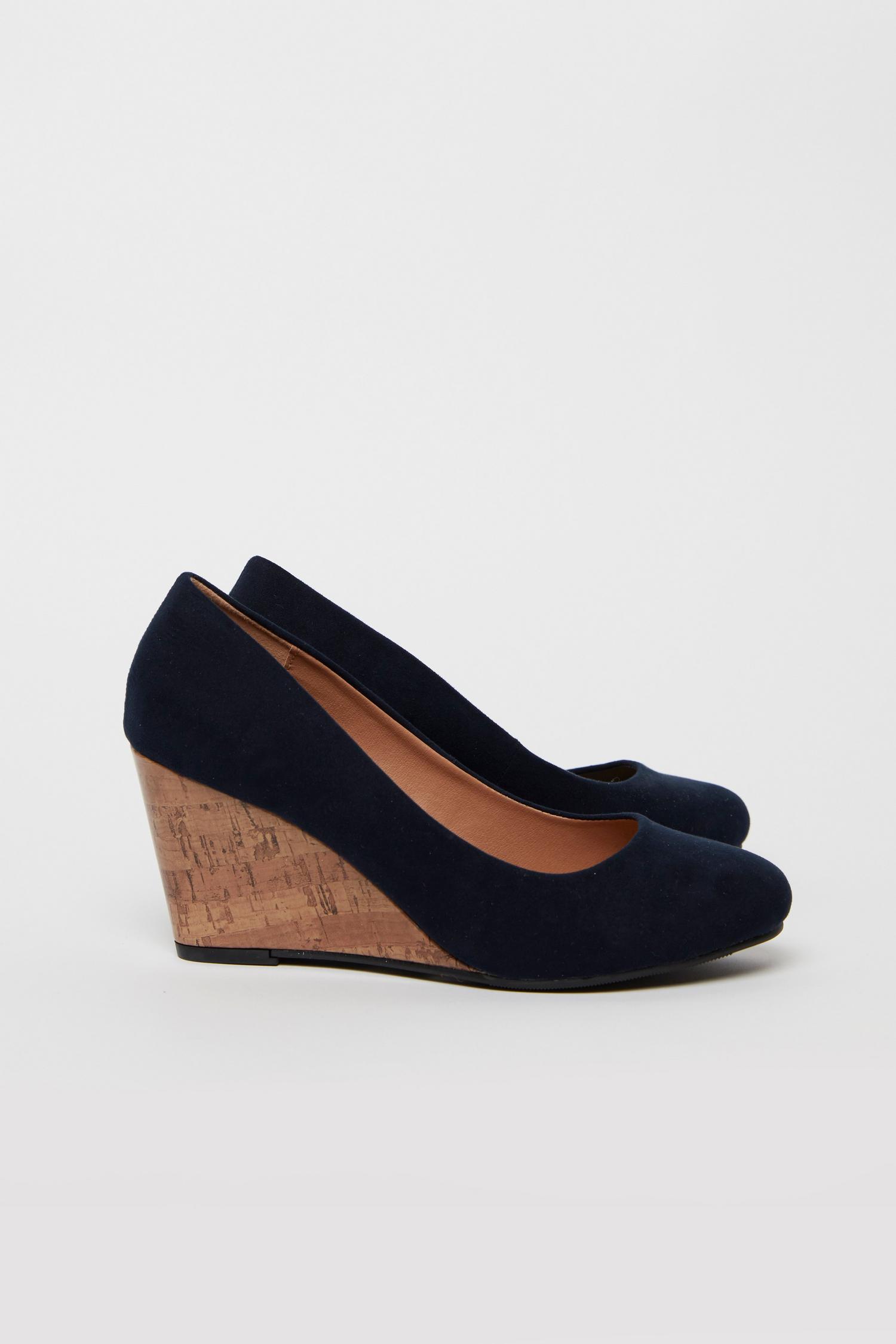 WIDE FIT Navy Wedge Heeled Shoes | Wallis UK