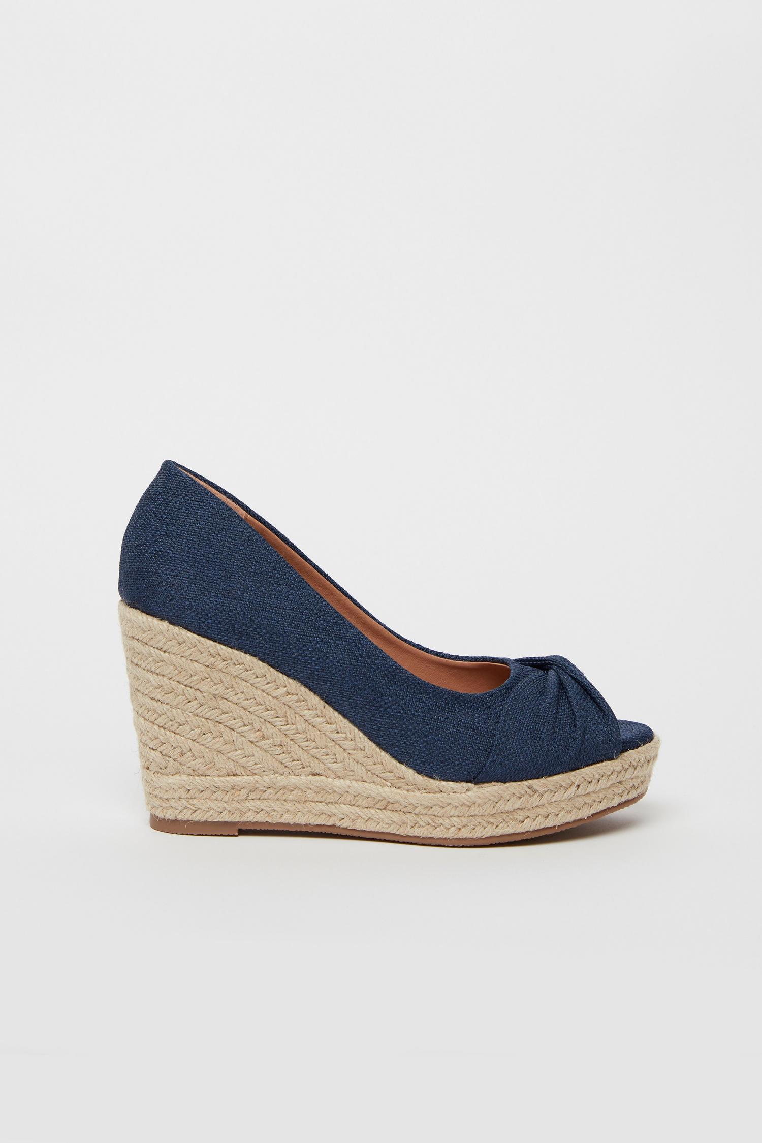 WIDE FIT Navy Knot Front Espadrille Wedge | Wallis UK