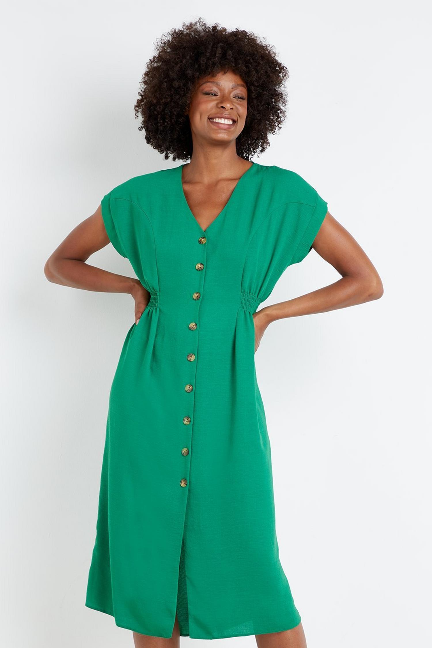 Green Button Through Midi Dress | Wallis UK