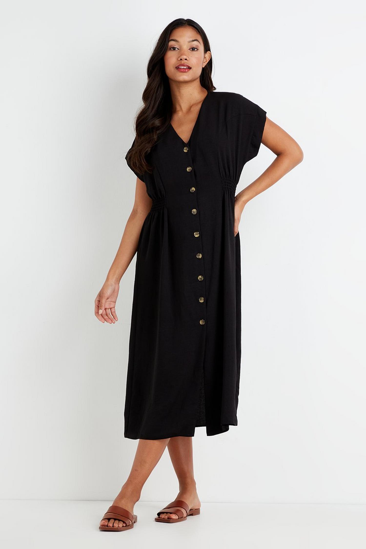 Black Button Through Midi Dress | Wallis UK