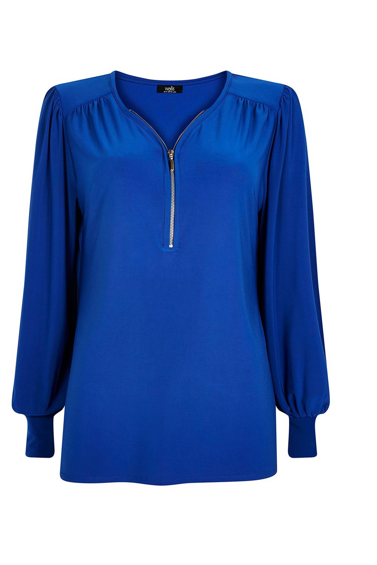 Cobalt Blue Zip Front Jersey Top | Wallis UK