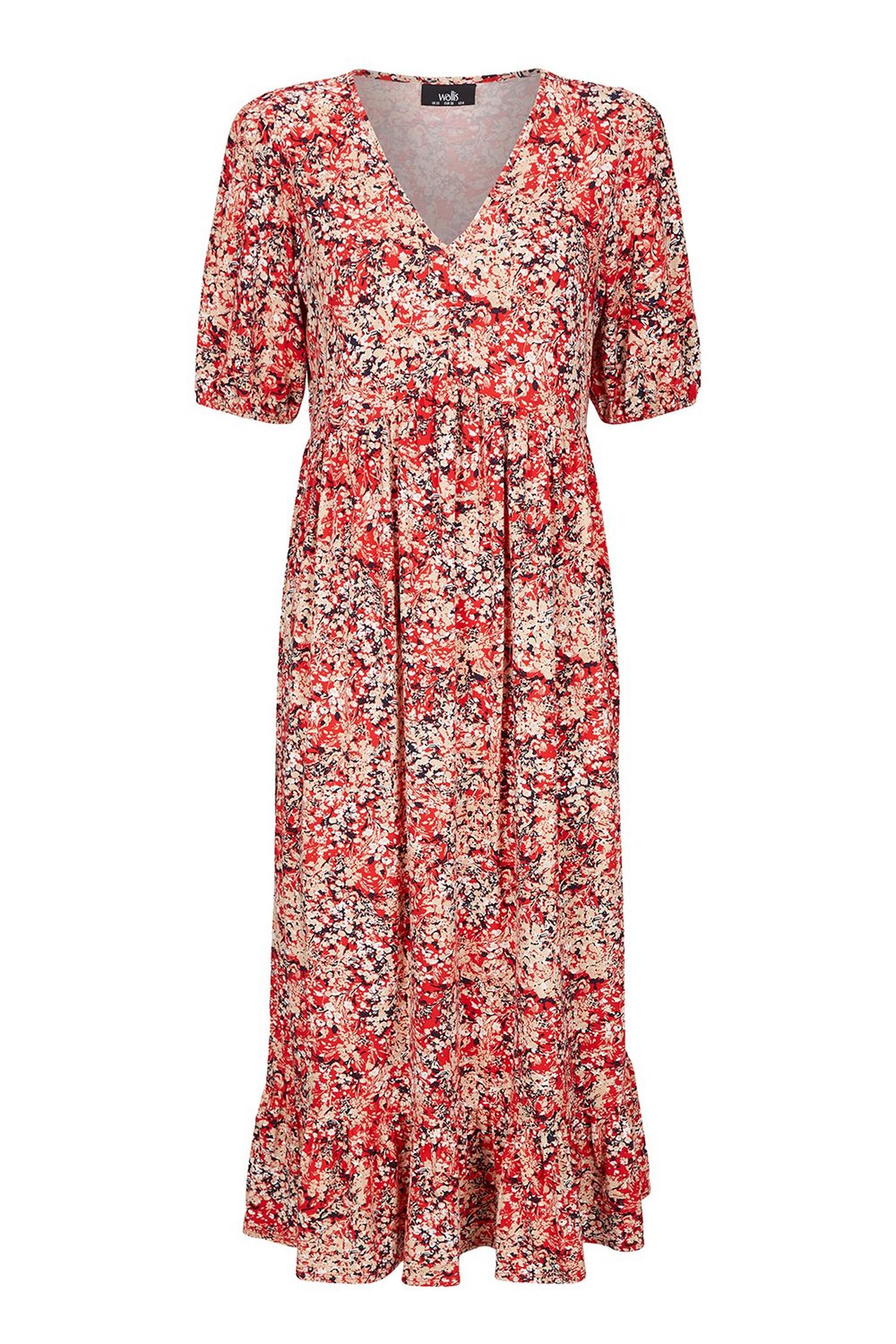 Red Floral Print Midi Dress | Wallis UK
