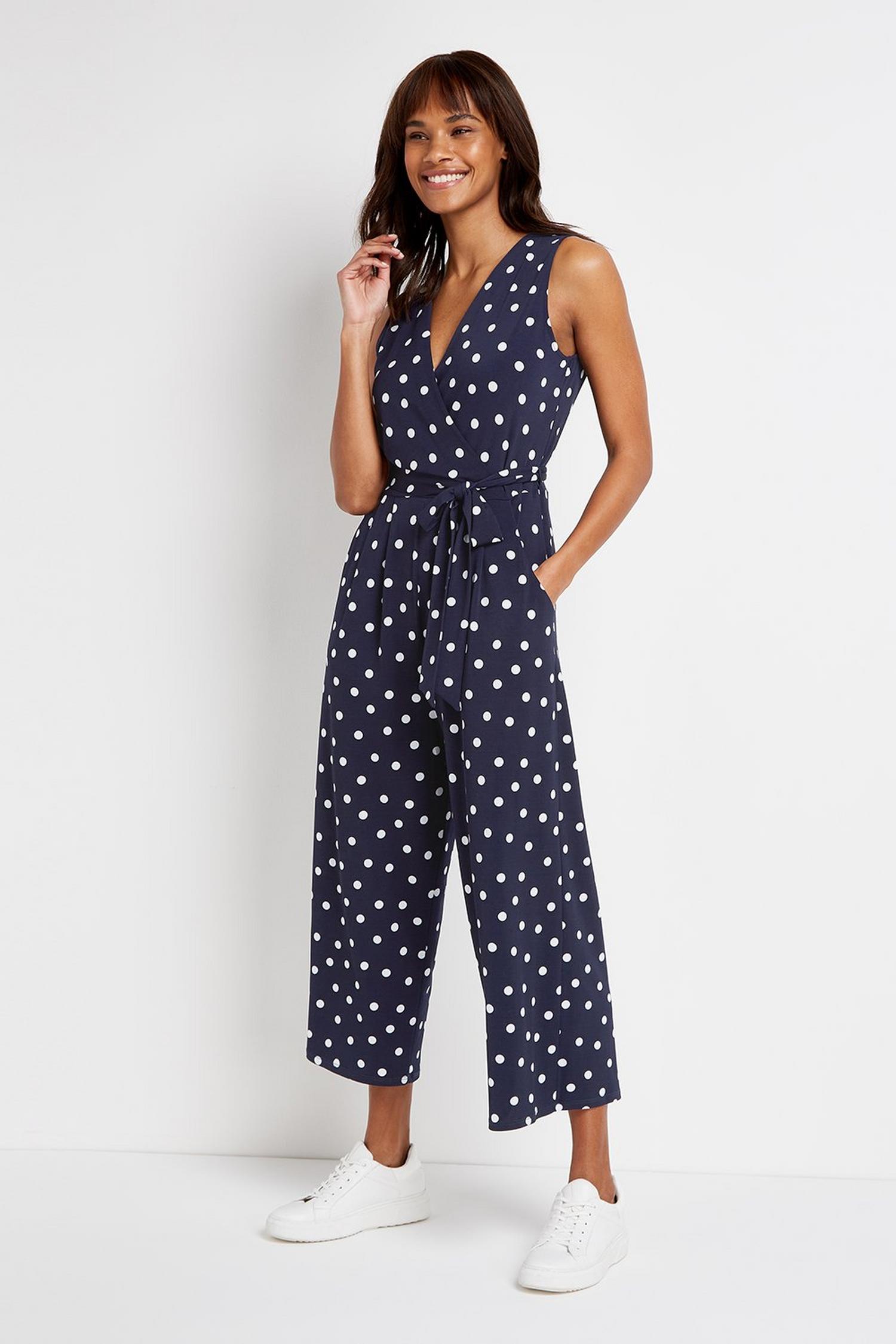 Navy Polka Dot Wrap Jumpsuit | Wallis UK