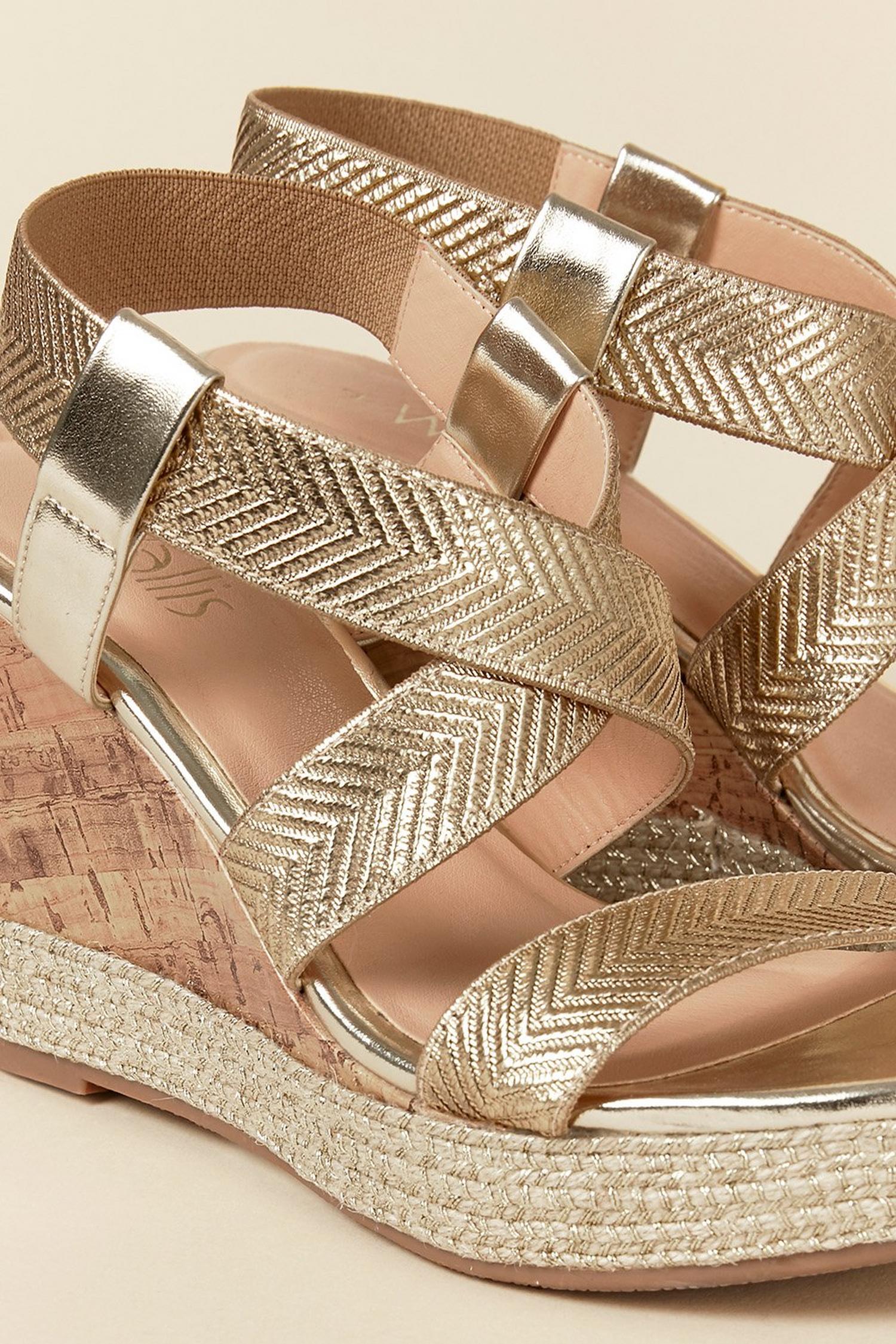 Gold Crossover Strap Wedge Sandals | Wallis UK