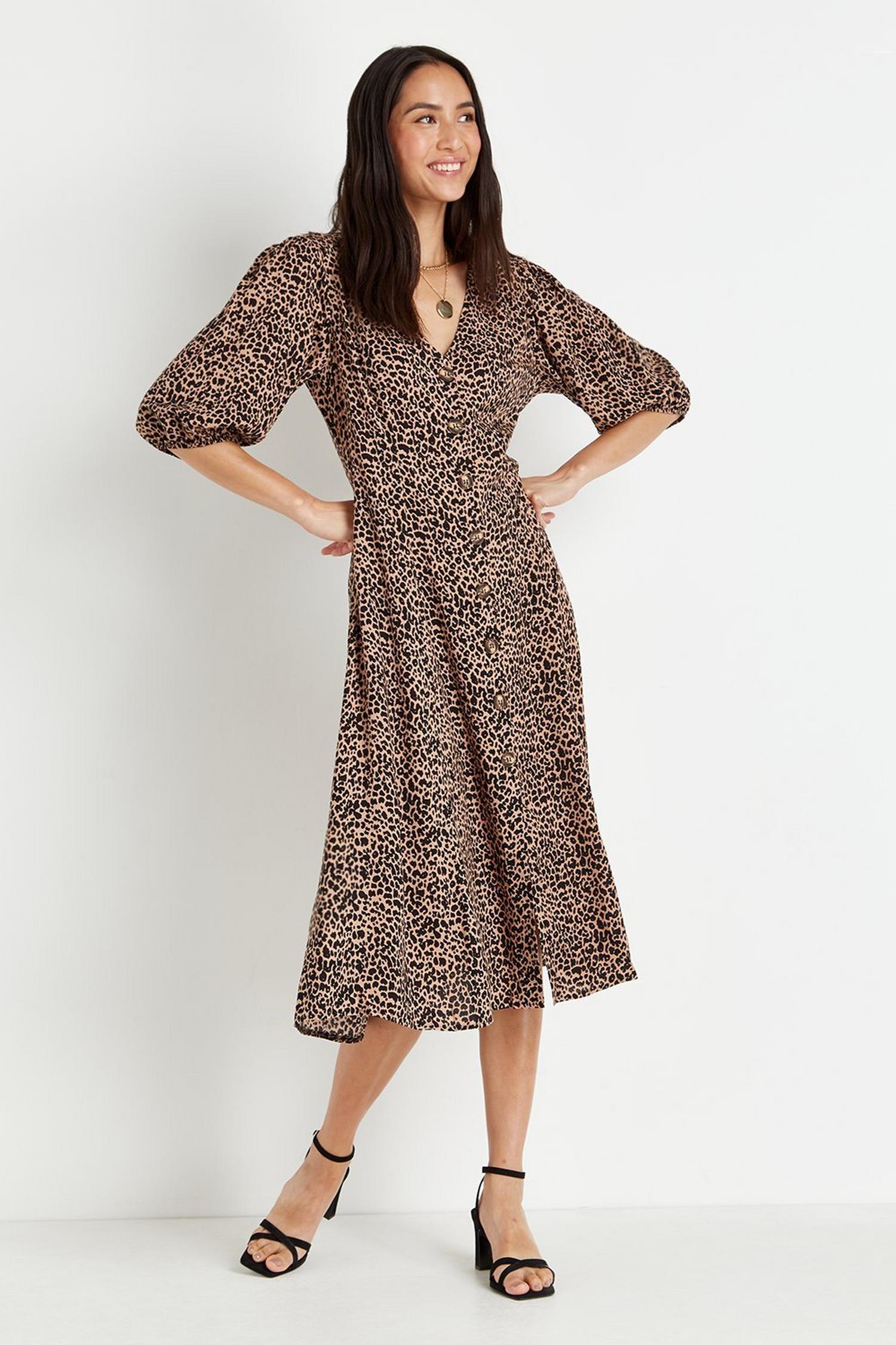 Animal Button Front Midi Dress | Wallis UK