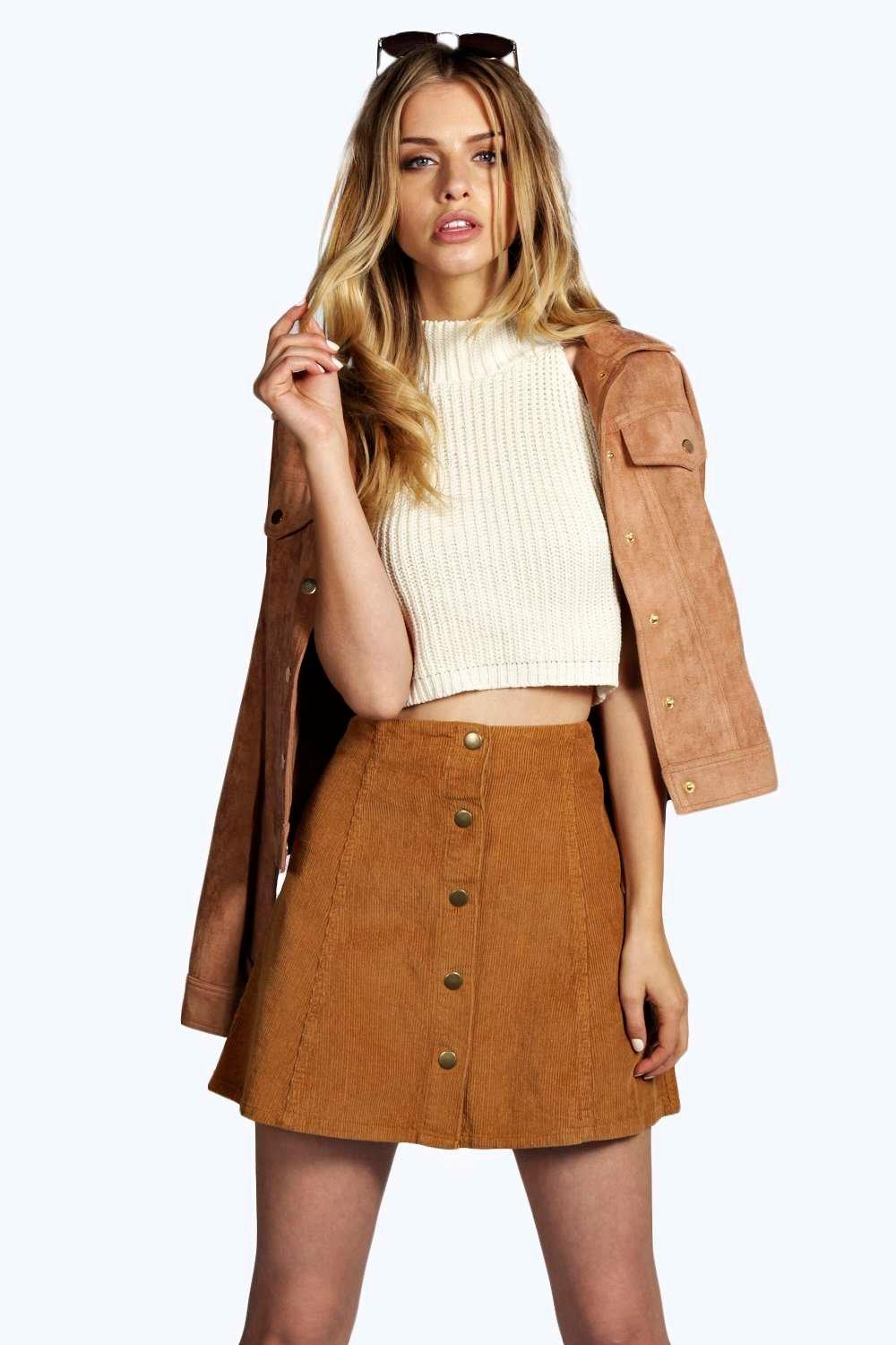 tan button skirt