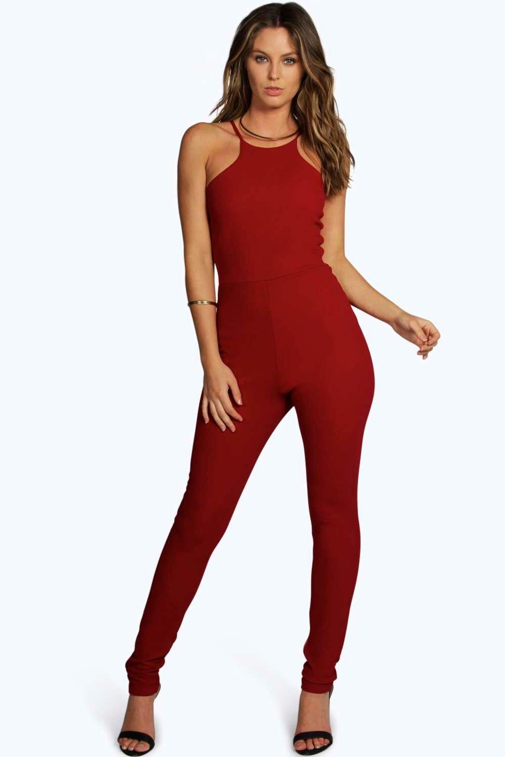 Taylor Textured Crepe Strappy Jumpsuit at boohoo.com