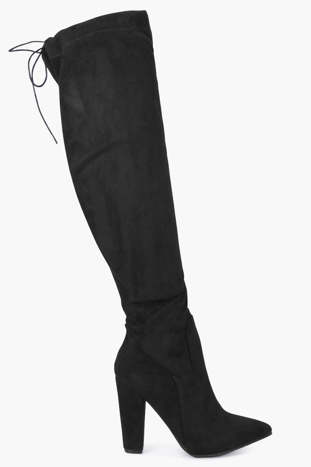 Rose Over Knee Pointed Block Heel boot at boohoo.com