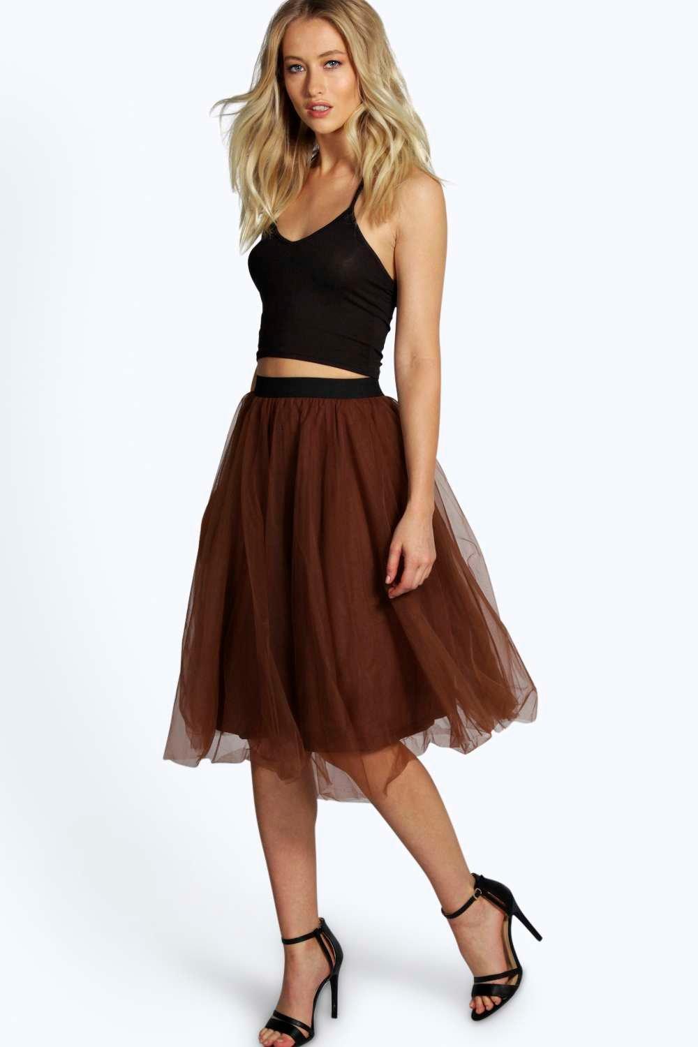 Boohoo Womens Fiona Full Circle Net Midi Skirt | eBay