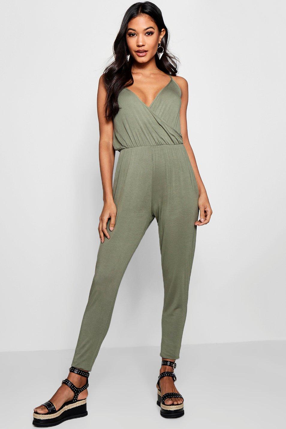 Boohoo Womens Basic Wrap Front Jumpsuit | eBay