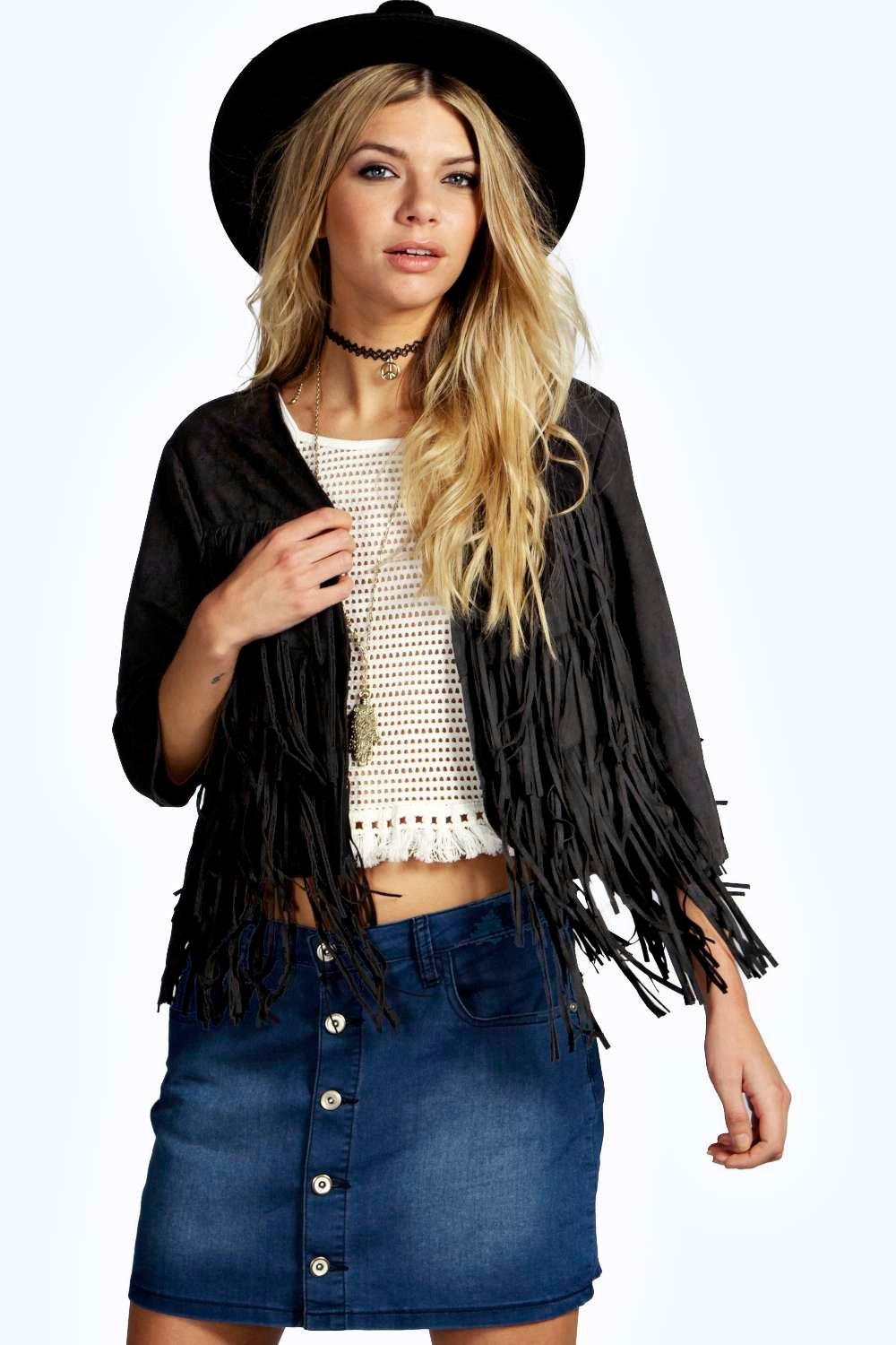 Amy Fringed Suedette Jacket at boohoo.com