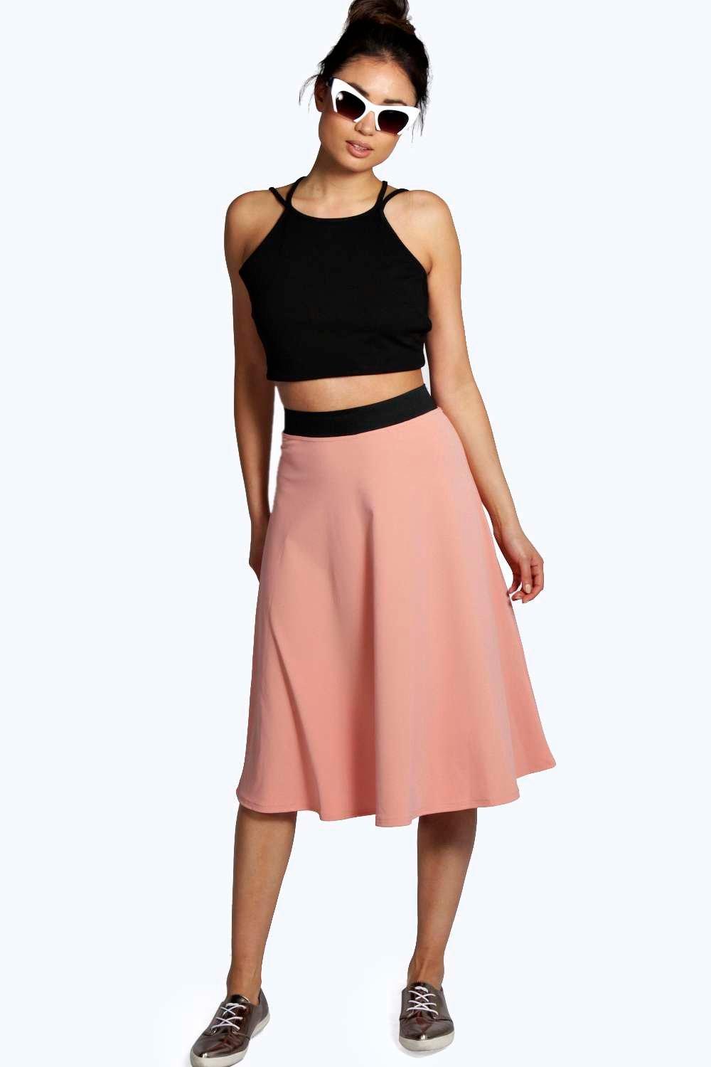 Boohoo Womens Ellie Elastic Waist Full Scuba Midi Skirt | eBay
