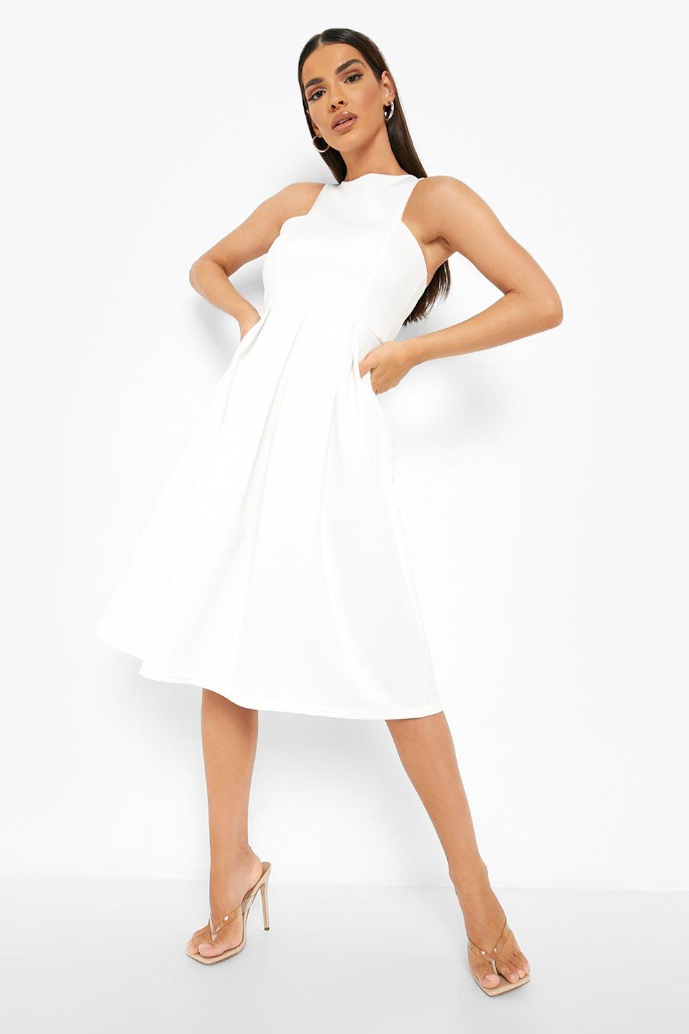 scuba cutaway neckline midi dress