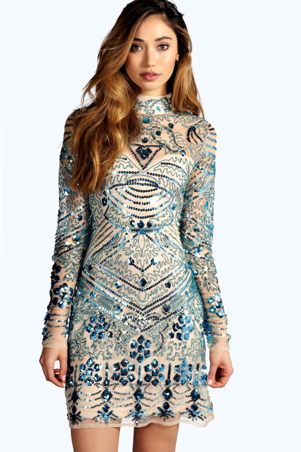 Boutique Embellished High Neck Bodycon 