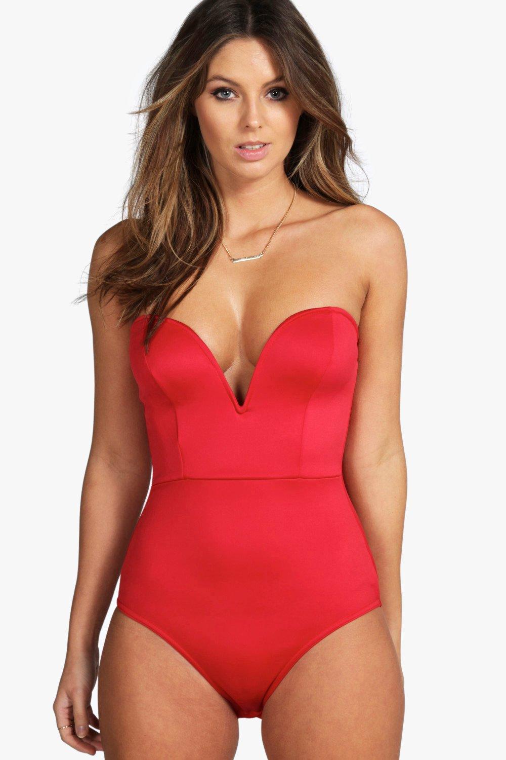 red plunge bodysuit