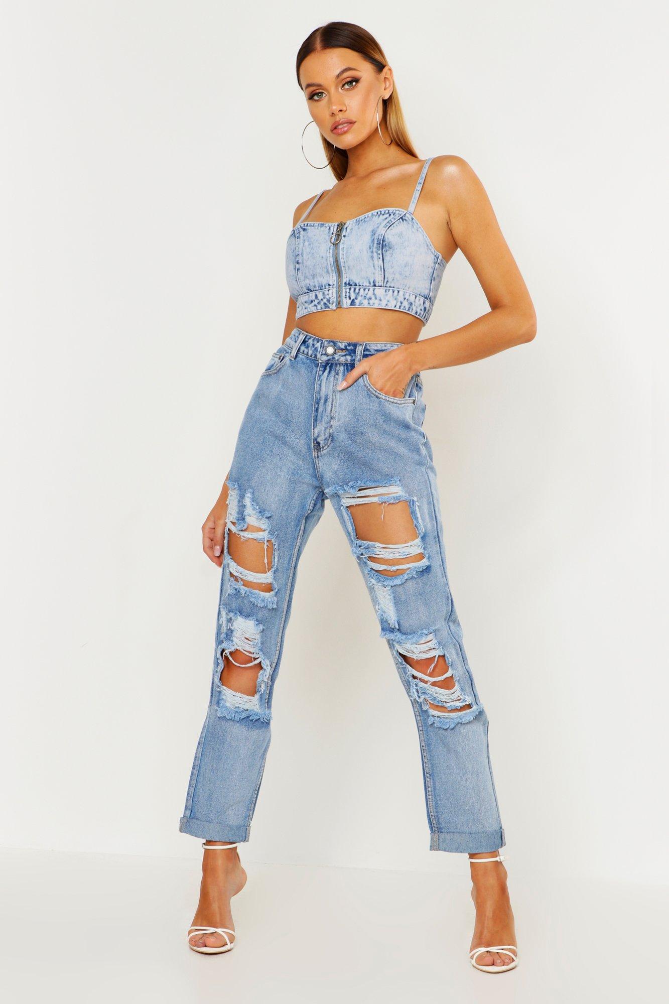 Sara Light Blue Large Rip Boyfriend Jeans | Boohoo