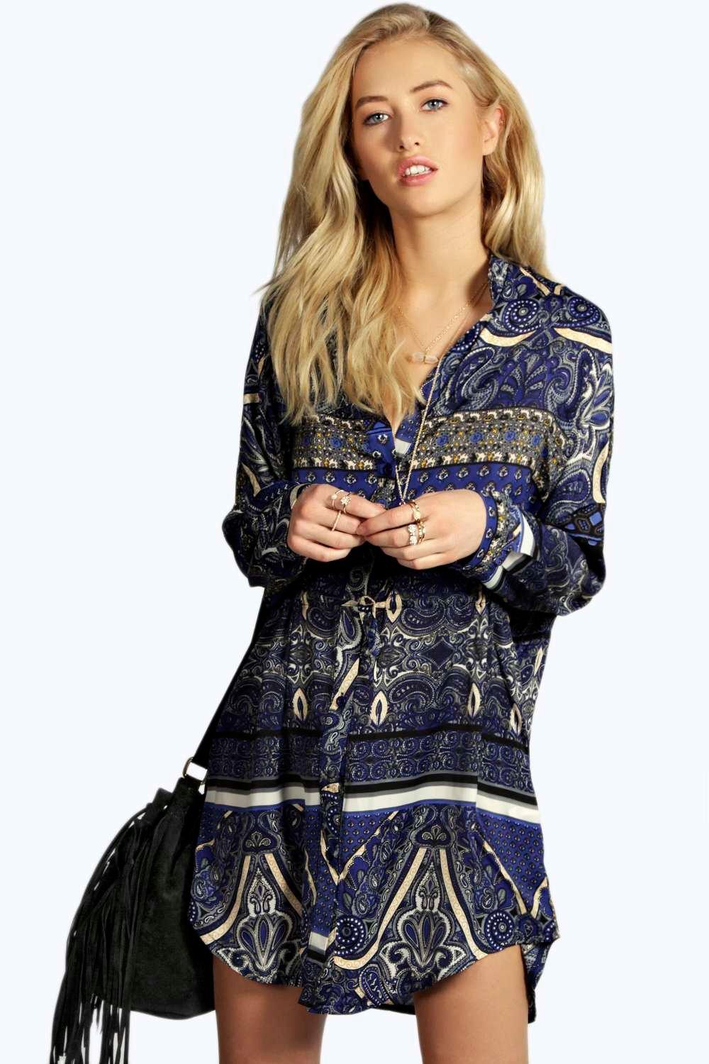 paisley shirt dress boohoo