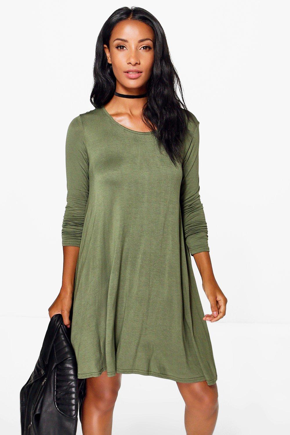 Florance Long Sleeve Scoop Neck Swing Dress | Boohoo