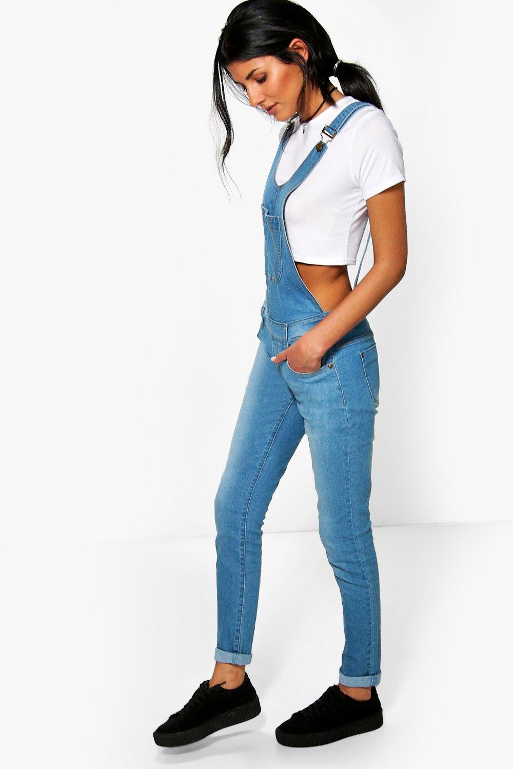 Boohoo Womens Willow Blue Super Skinny Dungarees in Blue size 14 | eBay