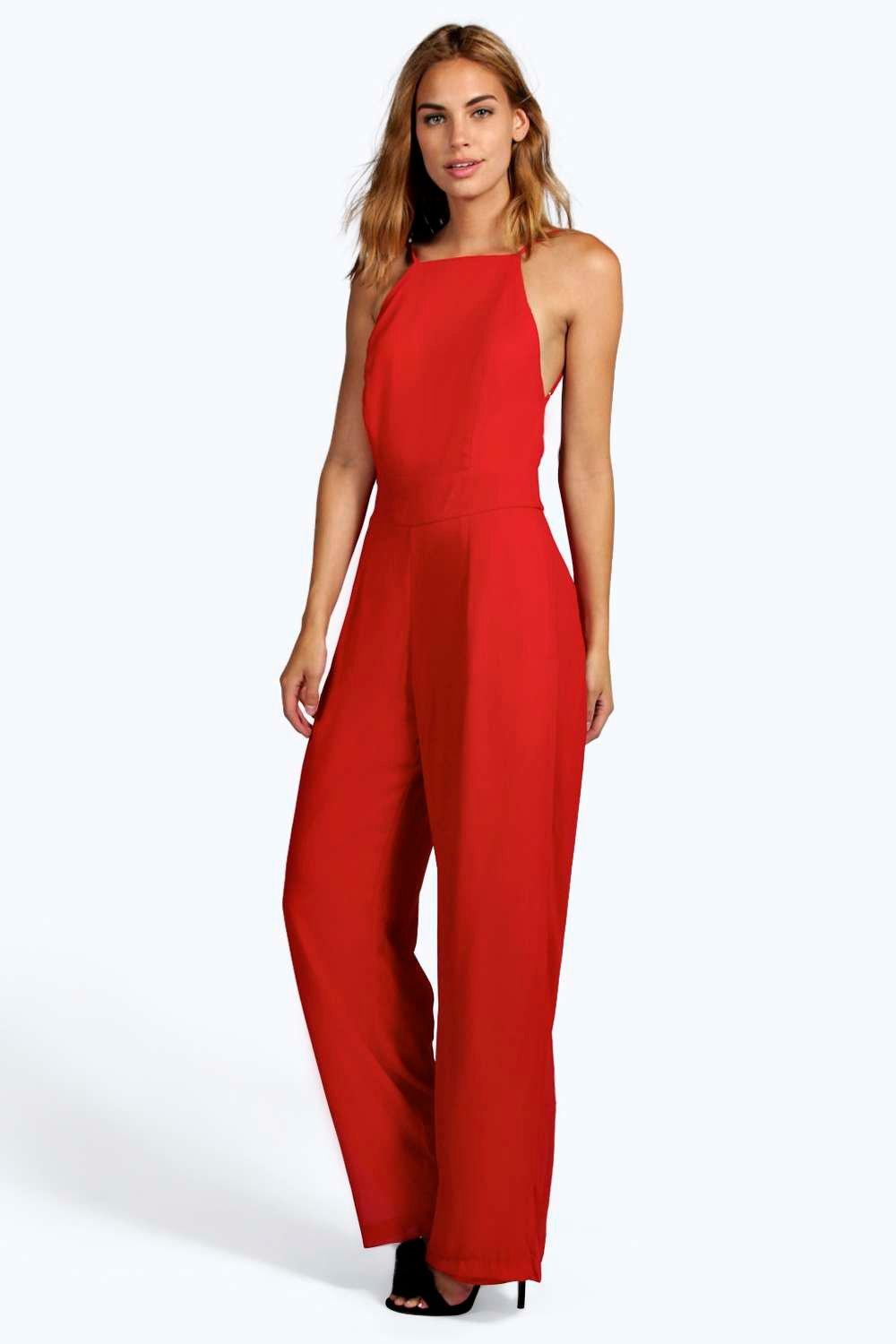 Boohoo Womens Vicki Chiffon Strappy Back Jumpsuit