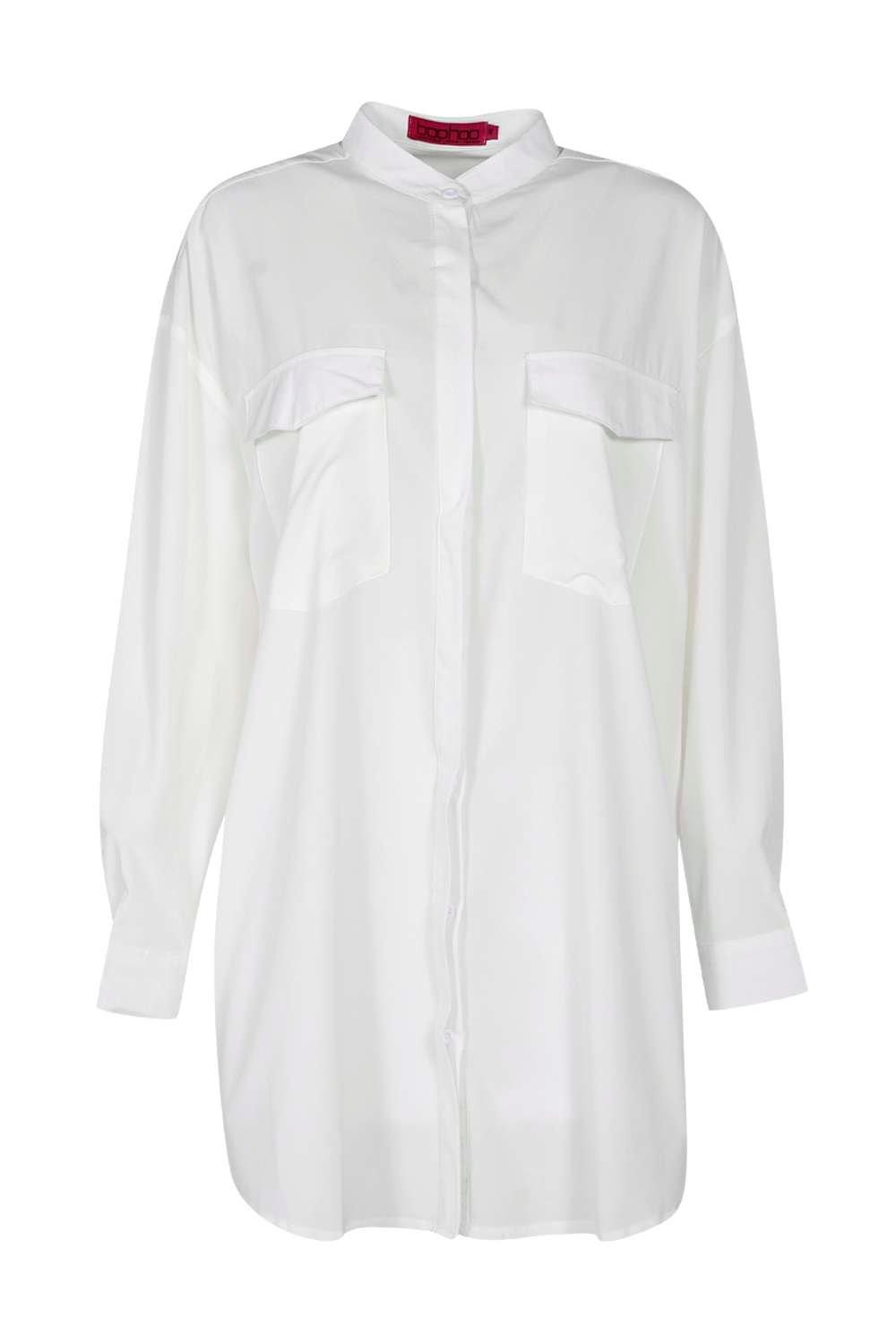 Boohoo Womens Alyssa Longline Grandad Collar Boyfriend Shirt | eBay