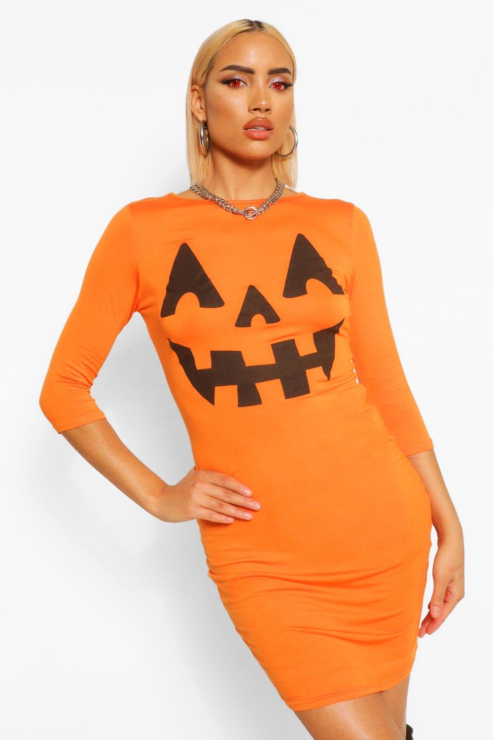 

Pumpkin Print Halloween Bodycon Dress, Оранжевый